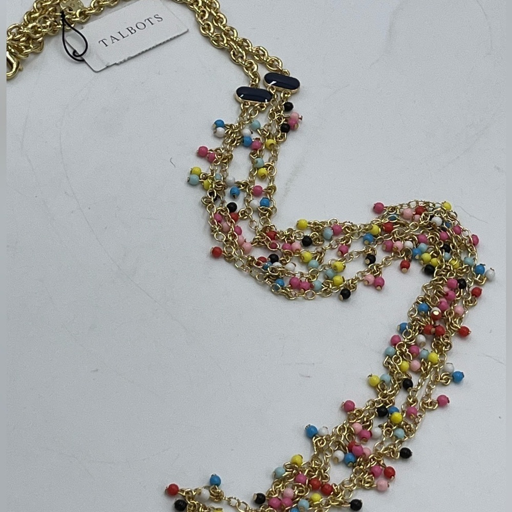 Talbots Festive Multicolored Double strand‎ Long Gold  Tone Necklace New